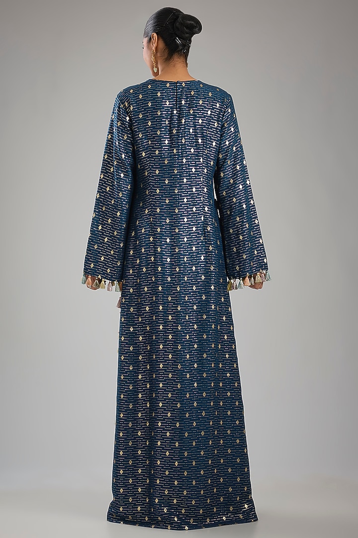 Navy Blue Dola Silk Embroidered Kaftan by Payal Singhal at Pernia's Pop Up Shop