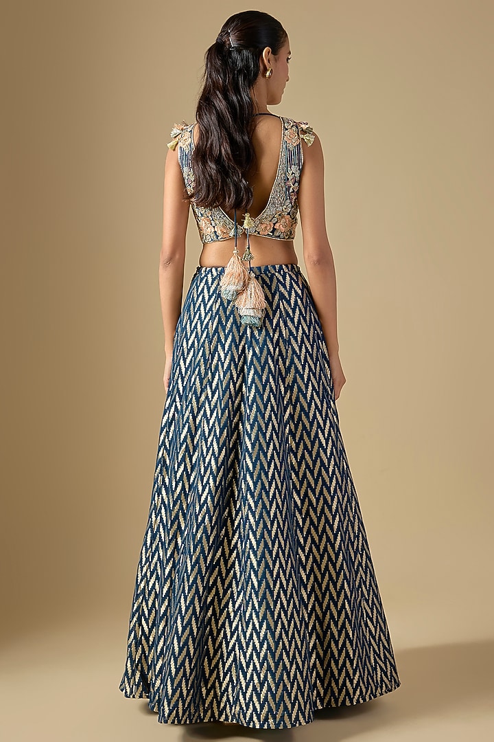 Navy Blue Dash Georgette Embroidered Wedding Lehenga Set by Payal Singhal at Pernia's Pop Up Shop