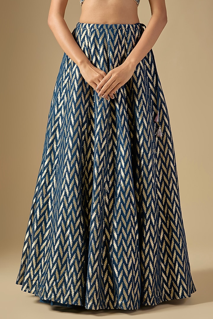 Navy Blue Dash Georgette Embroidered Wedding Lehenga Set by Payal Singhal at Pernia's Pop Up Shop