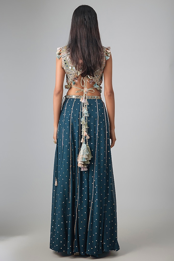 Navy Blue Mukaish Georgette Wedding Sharara Set by Payal Singhal at Pernia's Pop Up Shop
