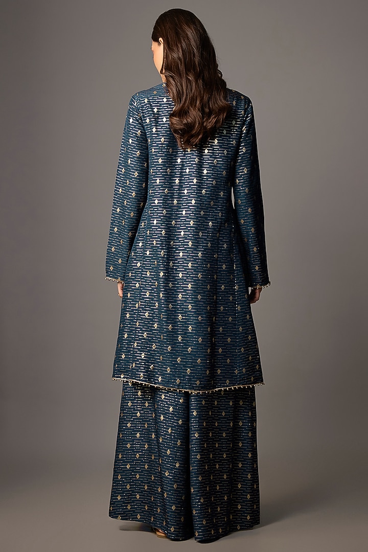 Navy Blue Dola Silk Embroidered Short Kurta Set by Payal Singhal at Pernia's Pop Up Shop