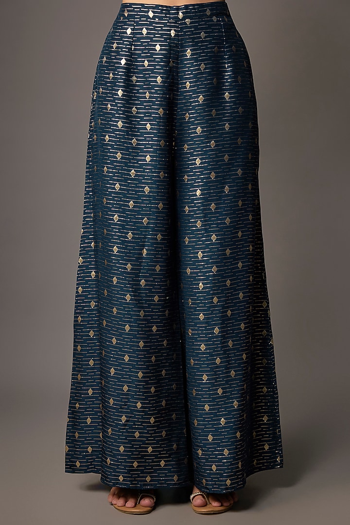 Navy Blue Dola Silk Embroidered Short Kurta Set by Payal Singhal at Pernia's Pop Up Shop