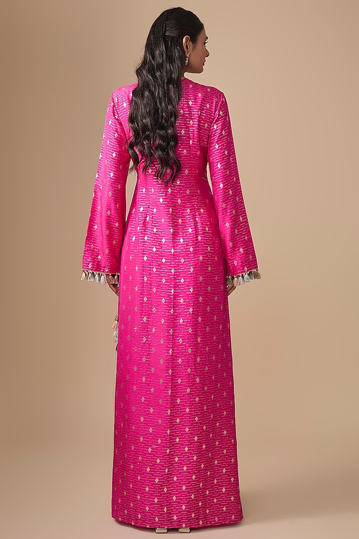 Pink Embroidered Dola Silk Kaftan by Payal Singhal at Pernia's Pop Up Shop