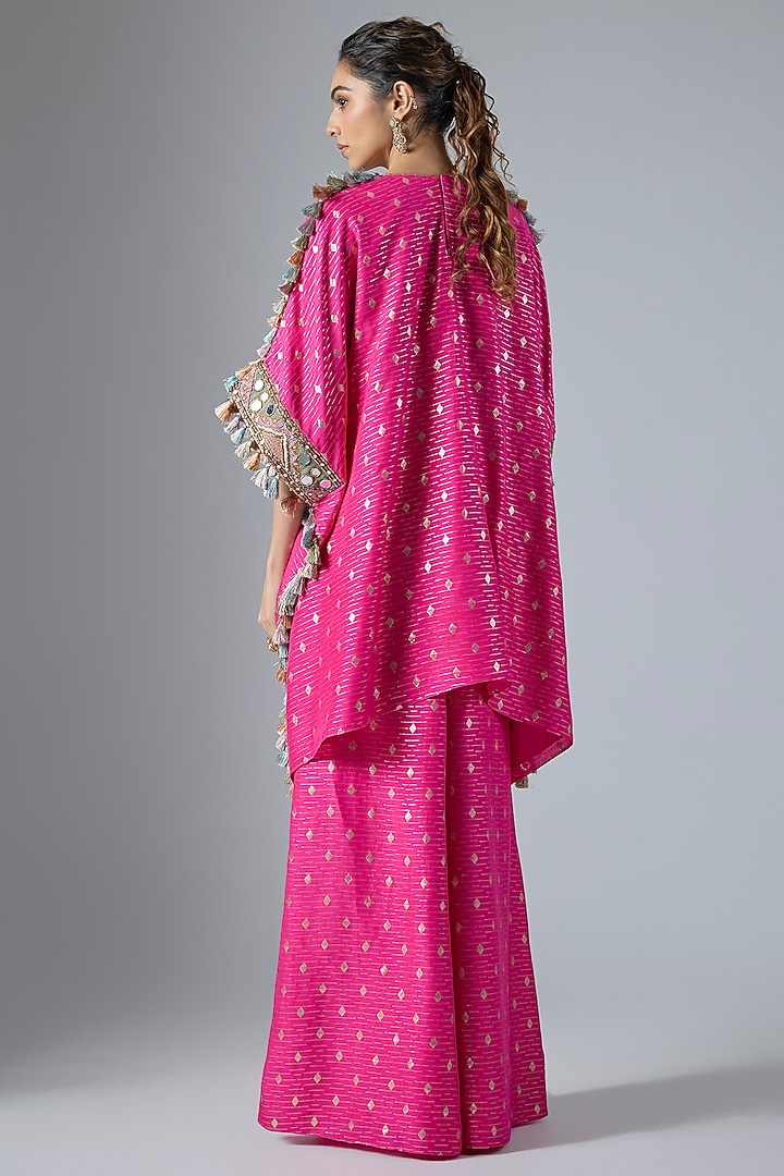 Hot Pink Dola Silk Embroidered Kaftan Set by Payal Singhal at Pernia's Pop Up Shop