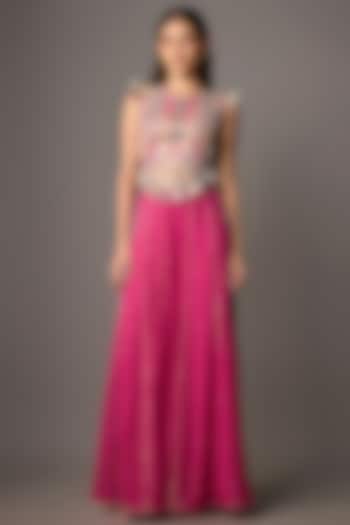 Hot Pink Georgette Wedding Sharara Set by Payal Singhal at Pernia's Pop Up Shop