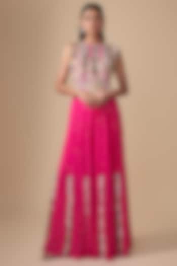 Pink Embroidered Georgette Wedding Sharara Set by Payal Singhal at Pernia's Pop Up Shop