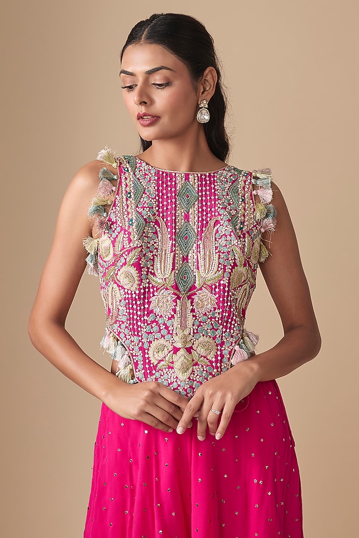 Pink Embroidered Georgette Wedding Sharara Set by Payal Singhal at Pernia's Pop Up Shop