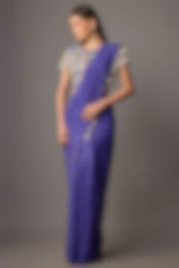 Purple Mukaish Georgette Pre-Stitched Reception Saree Set by Payal Singhal at Pernia's Pop Up Shop