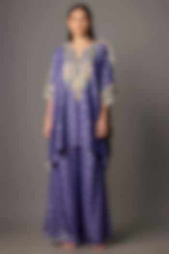 Purple Dola Silk Embroidered Kaftan Set by Payal Singhal at Pernia's Pop Up Shop