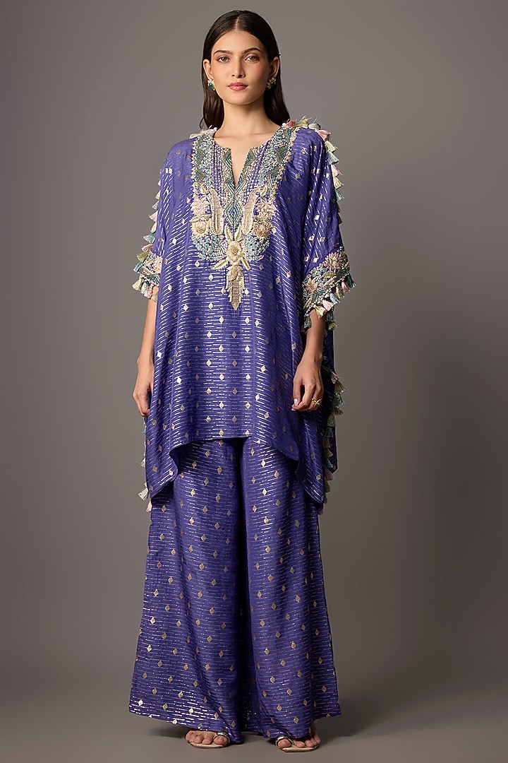 Purple Dola Silk Embroidered Kaftan Set by Payal Singhal at Pernia's Pop Up Shop