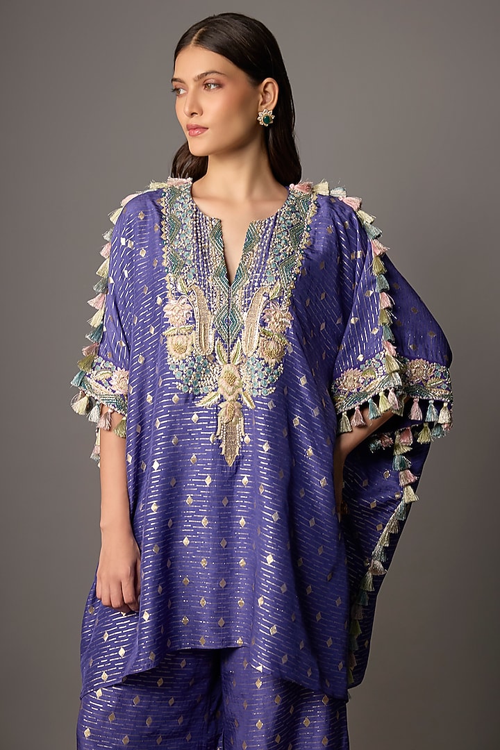 Purple Dola Silk Embroidered Kaftan Set by Payal Singhal at Pernia's Pop Up Shop
