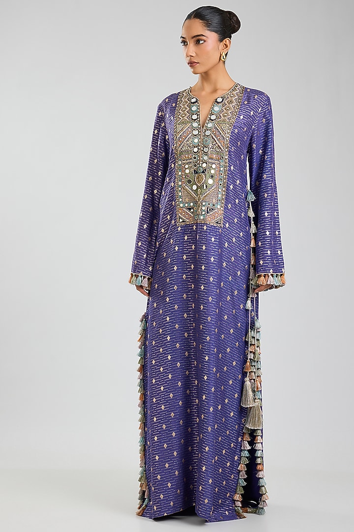 Purple Dola Silk Embroidered Kaftan by Payal Singhal at Pernia's Pop Up Shop