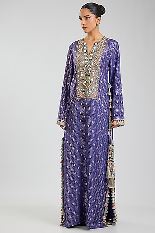 Purple Dola Silk Embroidered Kaftan by Payal Singhal