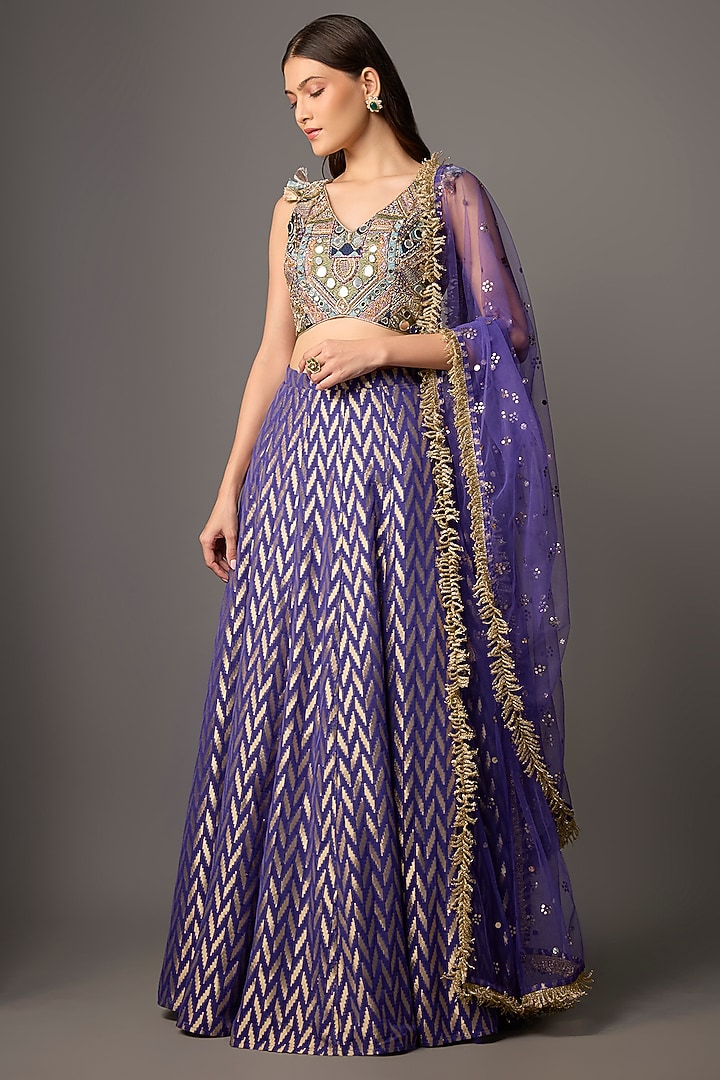 Purple Georgette Embroidered Wedding Lehenga Set by Payal Singhal at Pernia's Pop Up Shop