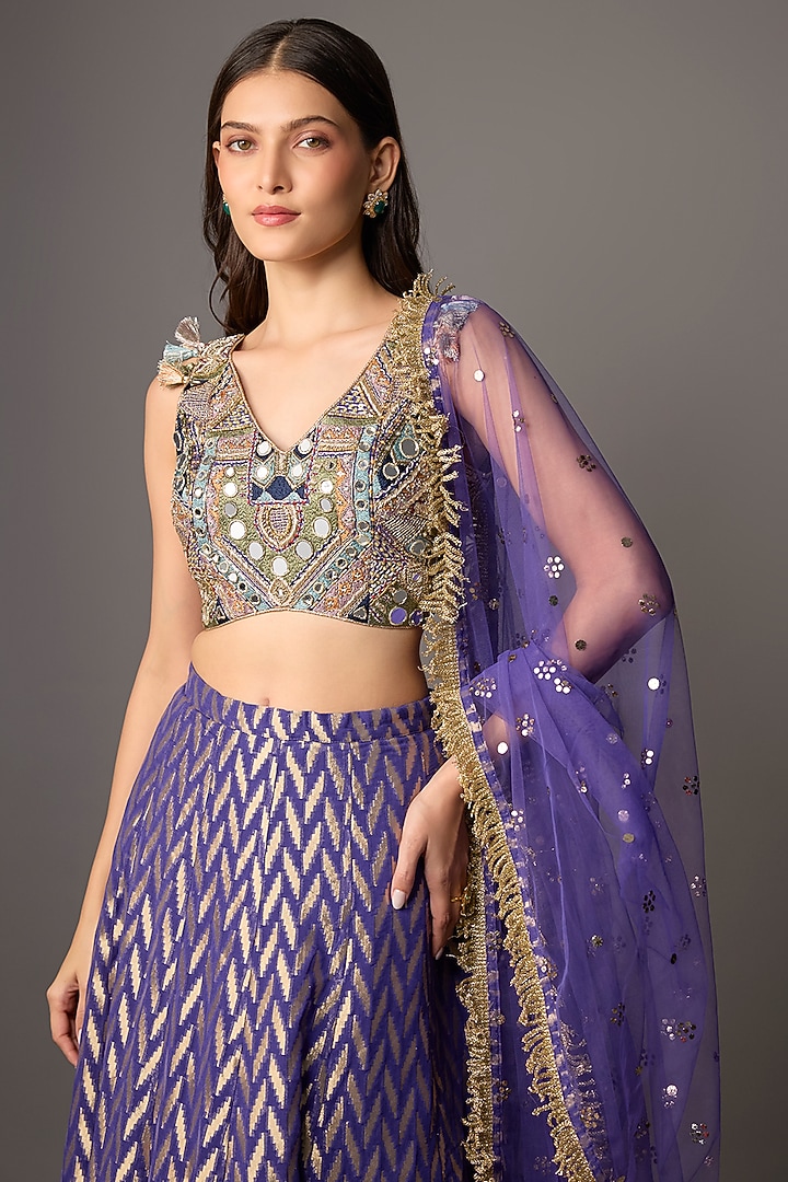 Purple Georgette Embroidered Wedding Lehenga Set by Payal Singhal at Pernia's Pop Up Shop