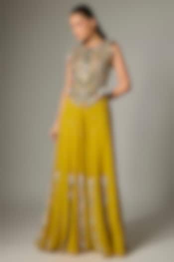 Mehendi Green Mukaish Georgette Wedding Sharara Set by Payal Singhal at Pernia's Pop Up Shop