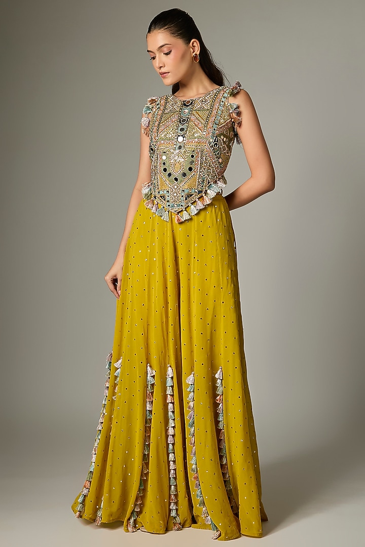 Mehendi Green Mukaish Georgette Wedding Sharara Set by Payal Singhal at Pernia's Pop Up Shop