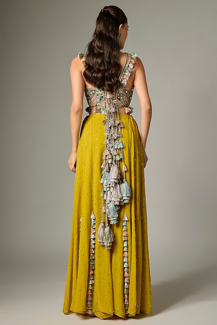Mehendi Green Mukaish Georgette Wedding Sharara Set by Payal Singhal at Pernia's Pop Up Shop
