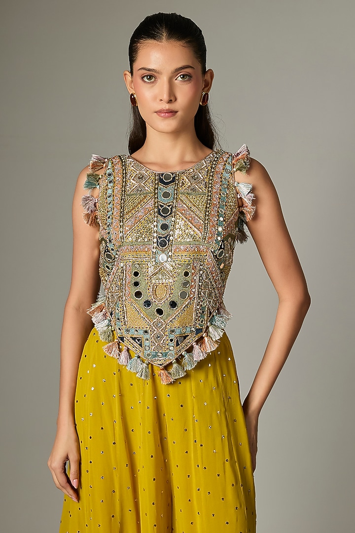 Mehendi Green Mukaish Georgette Wedding Sharara Set by Payal Singhal at Pernia's Pop Up Shop