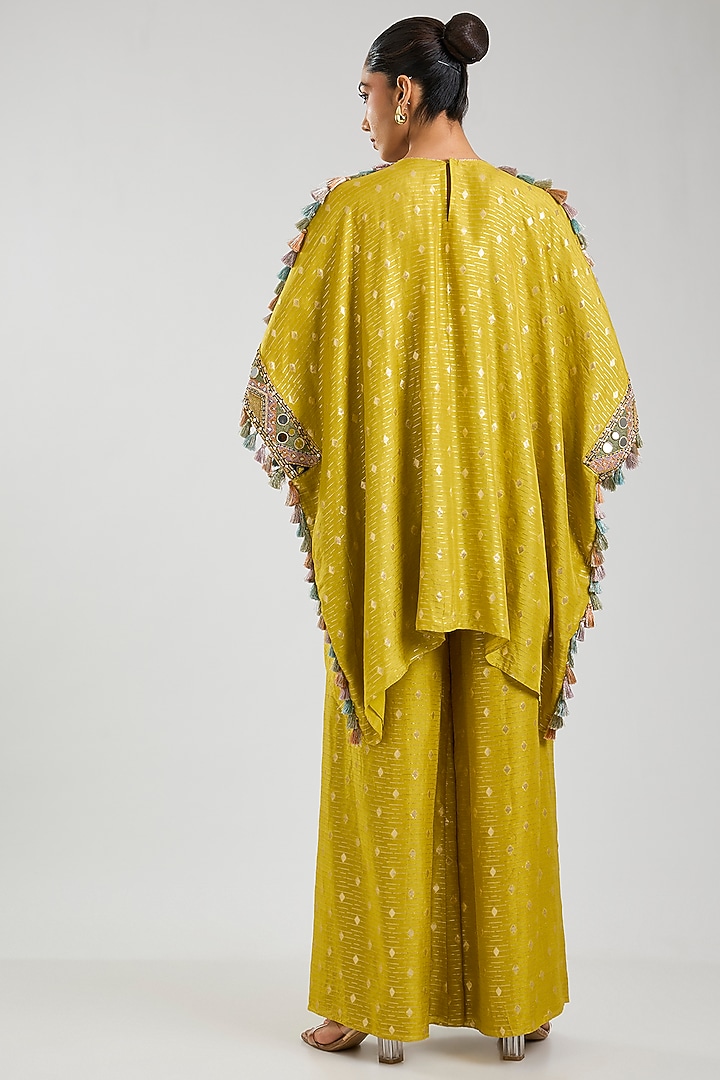 Mehendi Green Dola Silk Embroidered Kaftan Set by Payal Singhal at Pernia's Pop Up Shop