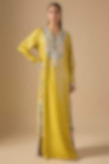 Mehendi Green Dola Silk Thread Embroidered Kaftan by Payal Singhal at Pernia's Pop Up Shop