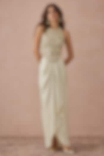 Stone-Colored Tissue Draped Lungi Skirt Set by Payal Singhal at Pernia's Pop Up Shop