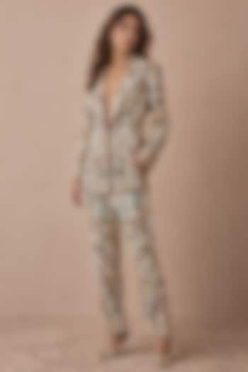 Off-White Georgette Zardosi Hand Embroidered Jacket Set by Payal Singhal at Pernia's Pop Up Shop