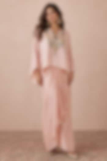 Blush Pink Satin Draped Lungi Skirt Set by Payal Singhal at Pernia's Pop Up Shop