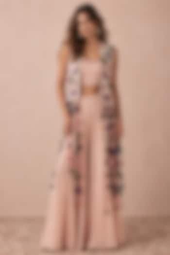 Stone-Colored Georgette Mirror Hand Embroidered Sleeveless Jacket Set by Payal Singhal at Pernia's Pop Up Shop