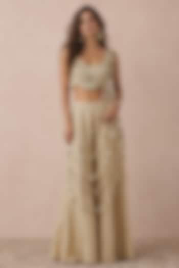 Off-White Crushed Tissue Bridal Sharara Set by Payal Singhal at Pernia's Pop Up Shop