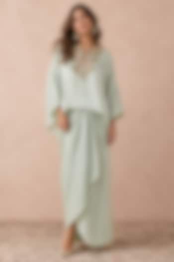 Powder Blue Satin Draped Lungi Skirt Set by Payal Singhal at Pernia's Pop Up Shop