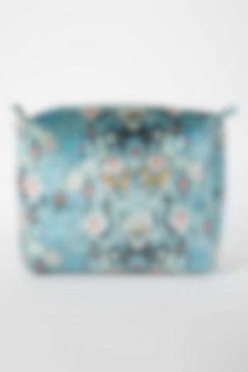 Blue Ikat Printed Velvet Pouch by PAYAL SINGHAL ACCESSORIES