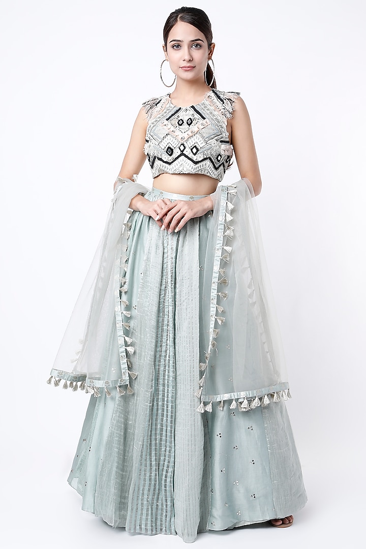 Sky Blue Embroidered Lehenga Set by Payal Singhal