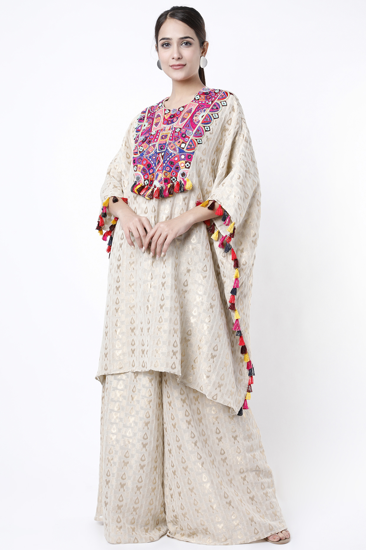 Beige Embroidered Kaftan Set by Payal Singhal at Pernia's Pop Up Shop