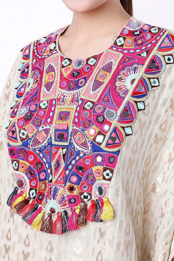 Beige Embroidered Kaftan Set by Payal Singhal at Pernia's Pop Up Shop
