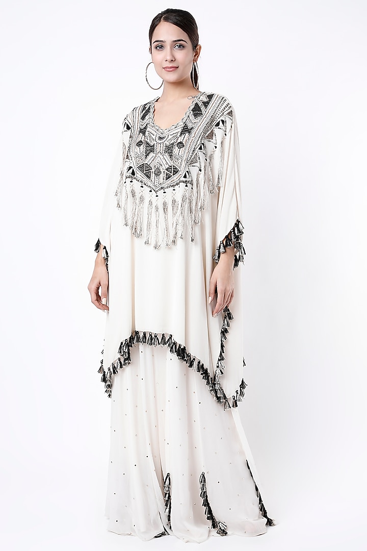 White Embroidered Kaftan Set by Payal Singhal at Pernia's Pop Up Shop