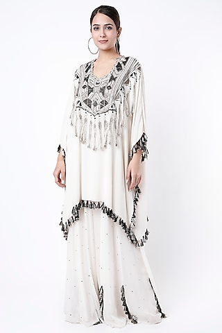 White Embroidered Kaftan Set by Payal Singhal