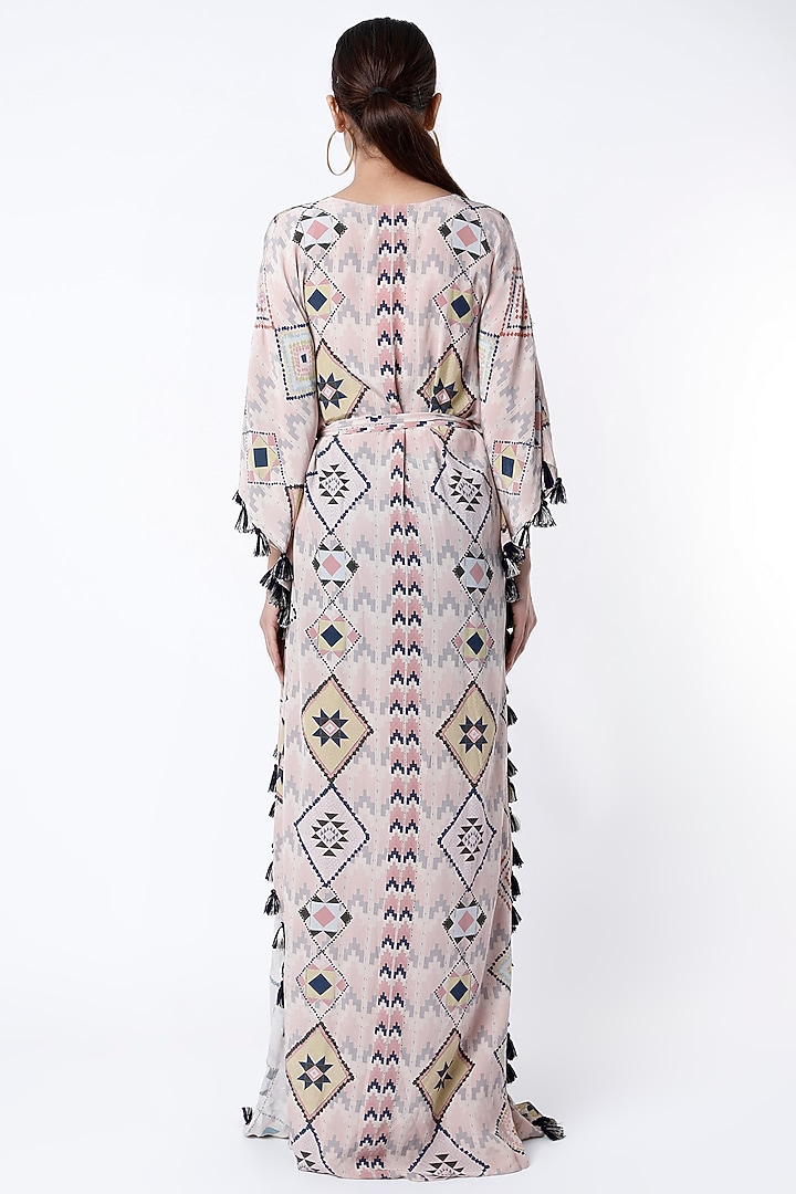 Blush Pink Ikat Printed Kaftan by Payal Singhal at Pernia's Pop Up Shop