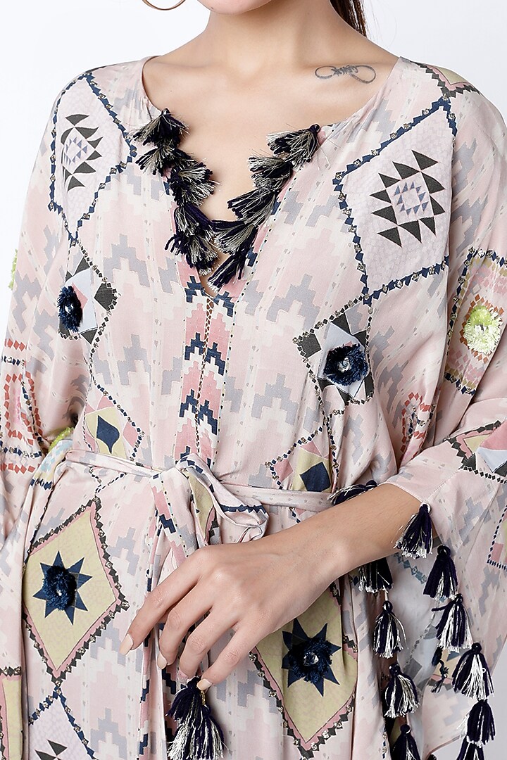 Blush Pink Ikat Printed Kaftan by Payal Singhal at Pernia's Pop Up Shop