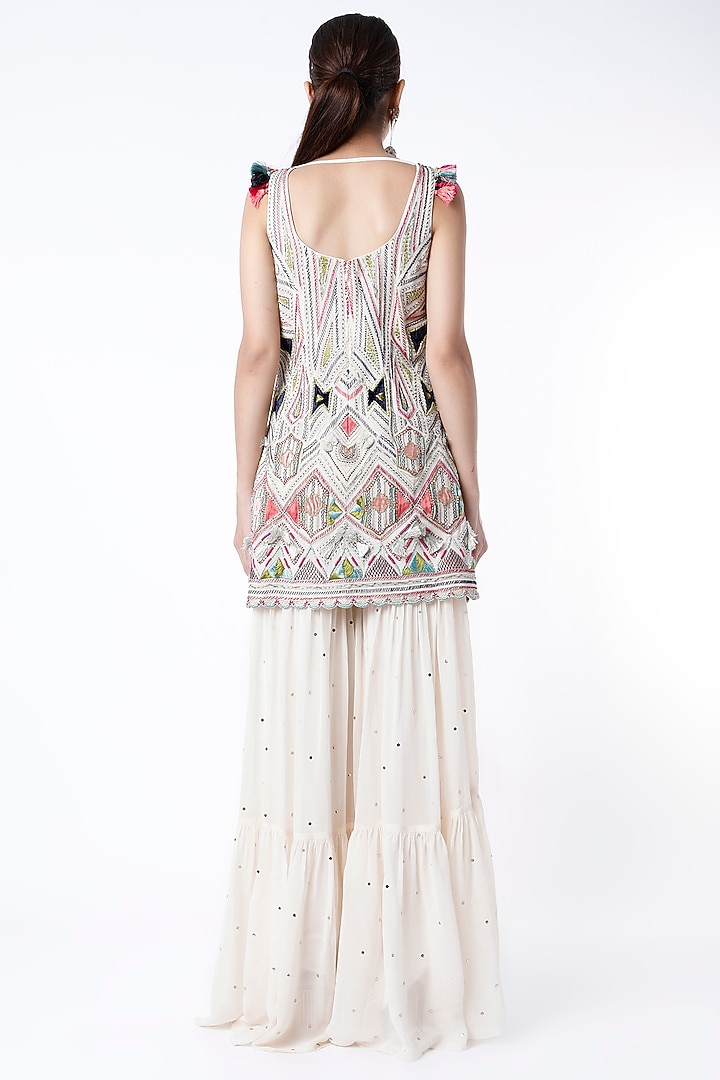 Chalk White Dot Mukaish Bridal Sharara Set by Payal Singhal at Pernia's Pop Up Shop