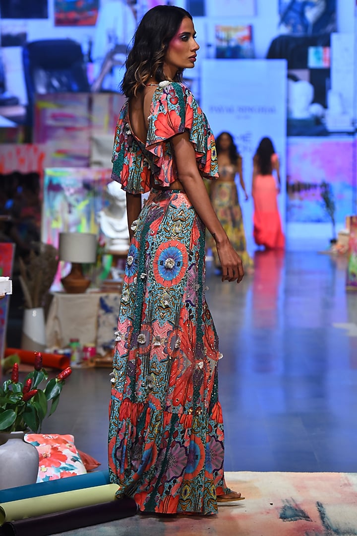 Multi-Coloured Printed Frilled Skirt Set by Payal Singhal at Pernia's Pop Up Shop