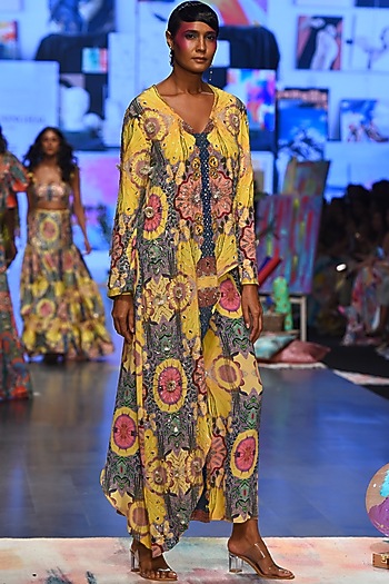 Yellow Printed Kurta Set by Payal Singhal at Pernia's Pop Up Shop