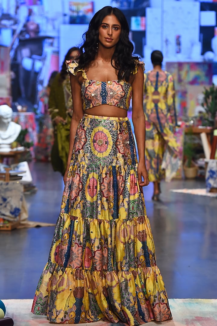 Yellow Printed Skirt Set by Payal Singhal at Pernia's Pop Up Shop