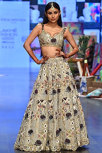 Off-White Embroidered Bridal Lehenga Set by Payal Singhal at Pernia's Pop Up Shop