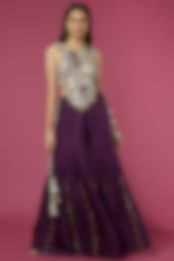 Purple Silk Wedding Sharara Set by Payal Singhal at Pernia's Pop Up Shop