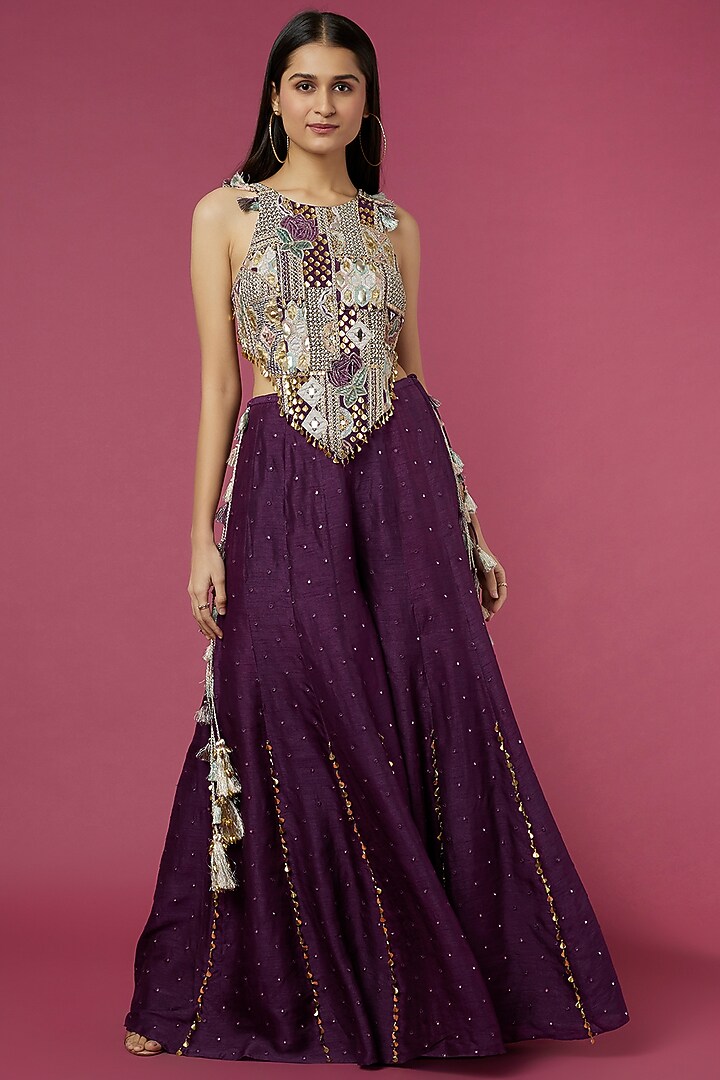 Purple Silk Wedding Sharara Set by Payal Singhal at Pernia's Pop Up Shop