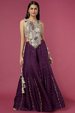 Purple Silk Sharara Set by Payal Singhal