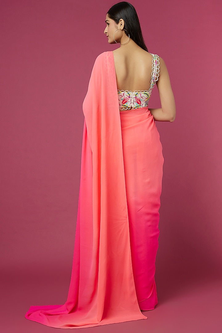 Peach & Pink Ombre Pre-Stitched Wedding Saree Set by Payal Singhal at Pernia's Pop Up Shop