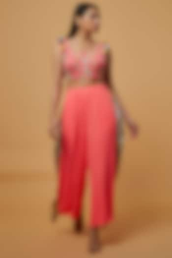 Coral Pink Georgette Pant Set by Payal Singhal at Pernia's Pop Up Shop