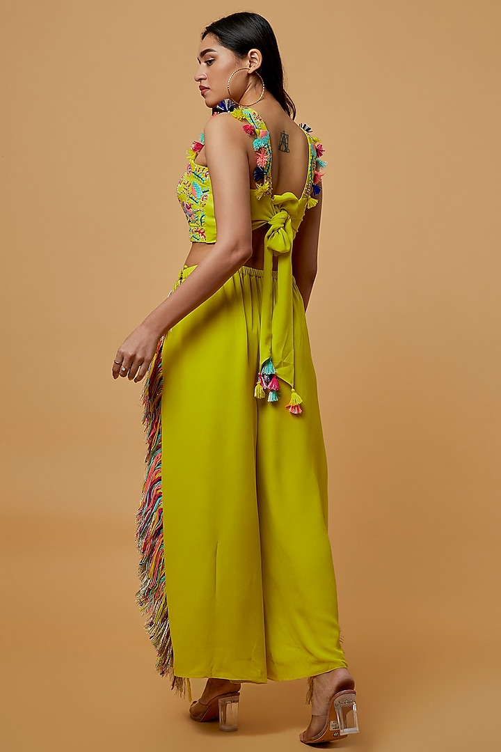 Dull Lime Green Georgette Pant Set by Payal Singhal at Pernia's Pop Up Shop